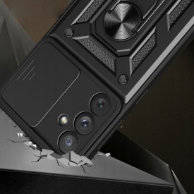 Husa antisoc Armor, compatibila cu Samsung Galaxy A55, silicon si plastic, magnet inclus, inel prindere, stand pentru filme, Camera Slide, Auriu - Img 4