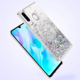 husa huawei p30 lite cu apa si sclipici argintiu planetphone