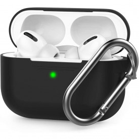 Husa cutiuta casti Apple Airpods Pro 2, silicon Negru, 2 piese cu inel prindere