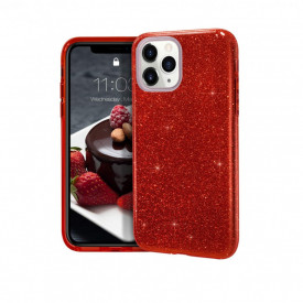 Husa iPhone 11 Pro ultra slim din silicon, cu 3 straturi protective, Fashion, cu sclipici Glitter, Rosu