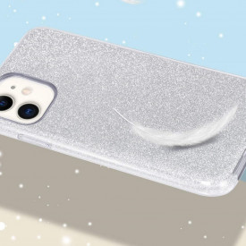 Husa iPhone 11 ultra slim din silicon, cu 3 straturi protective, Fashion, cu sclipici Glitter, Argintiu - Img 2