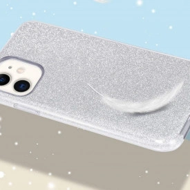 Husa iPhone 11 ultra slim din silicon, cu 3 straturi protective, Fashion, cu sclipici Glitter, Argintiu - Img 2