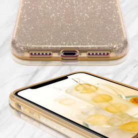 Husa iPhone 11 ultra slim din silicon, Fashion, cu sclipici Glitter, Auriu - Img 3