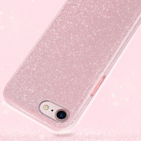 Husa iPhone 7, ultra slim din silicon, cu 3 straturi protective, Fashion, cu sclipici Glitter, Roz - Img 3