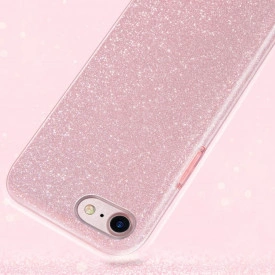 Husa iPhone 7, ultra slim din silicon, cu 3 straturi protective, Fashion, cu sclipici Glitter, Roz - Img 3