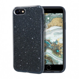 Husa iPhone 7 ultra slim din silicon, cu 3 straturi protective, Fashion, cu sclipici Glitter, Negru