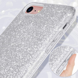 Husa iPhone 8 ultra slim din silicon, cu 3 straturi protective, Fashion, cu sclipici Glitter, Argintiu - Img 5