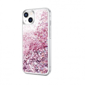 Husa pentru iPhone 14, cu Apa si Sclipici, Glitter, Fashion, protectie camera, Premium Quality, Roz