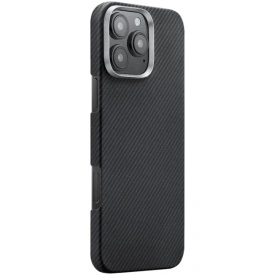 Husa protectie iPhone 16 Pro Max din Kevlar, din Fibra de Aramida, stil carbon, ultra slim, cu Magsafe, protectie camera