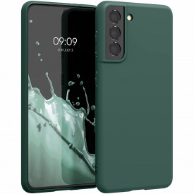 Husa protectie Samsung Galaxy S22, silicon Verde inchis, ultra slim, cu interior de catifea, protectie camera