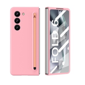 Husa protectie Samsung Galaxy Z Fold 6, cu S-Pen inclus, Slim, Antisoc, Premium Quality, din policarbonat, 2 piese, Roz