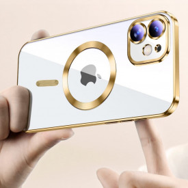 husa iphone 11 magsafe transparenta margini aurii planetphone