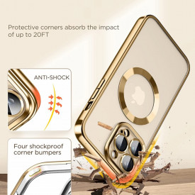 husa iphone 14 pro  magsafe transparenta margini aurii planetphone