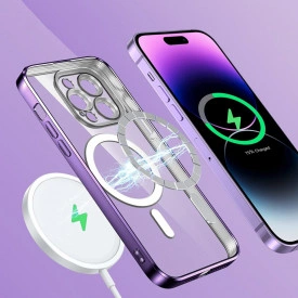 husa iphone 14 pro magsafe transparenta margini mov planetphone