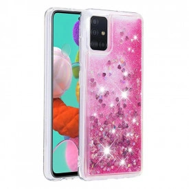 Husa Samsung Galaxy A51, cu Apa si Sclipici, Lichid si Glitter, Fashion, protectie camera, Roz