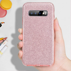 Husa Samsung Galaxy S10 ultra slim din silicon, cu 3 straturi protective, Fashion, cu sclipici Glitter, Roz - Img 4