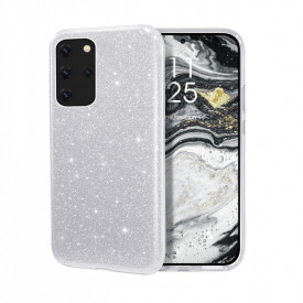 Husa Samsung Galaxy S20 Plus, ultra slim din silicon, cu 3 straturi protective, Fashion, cu sclipici Glitter, Argintiu
