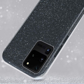 Husa Samsung Galaxy S20 Ultra, ultra slim din silicon, cu 3 straturi protective, Fashion, cu sclipici Glitter, Negru - Img 3