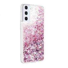 Husa Samsung Galaxy S21 FE, cu Apa si Sclipici, Lichid si Glitter, Fashion, protectie camera, Roz