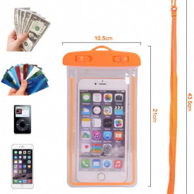 Husa Subacvatica, Waterproof, Snowproof, Impermeabila, pentru telefon sau documente, Universala, Portocalie - Img 3