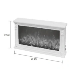 Semineu electric decorativ, Lumina Led cu Simulare Flacari, Alimnetare priza sau baterii, Dimensiuni (LxH): 30*20 cm, Vintage, Alb - Img 4