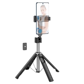 Suport Stand Hoco (K18), tip Selfie Stick & Trepied 2 in 1, Telescopic, Inox, cu Telecomanda BT, BLACK - Img 2