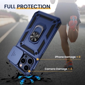 Husa antisoc Armor, compatibila cu iPhone 16 Pro, silicon si plastic, magnet inclus, inel prindere, stand pentru filme, Camera Slide, Bleumarin - Img 3