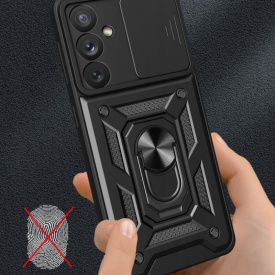 Husa antisoc Armor, compatibila cu Samsung Galaxy A55, silicon si plastic, magnet inclus, inel prindere, stand pentru filme, Camera Slide, Auriu - Img 5