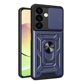 Husa antisoc Armor, compatibila cu Samsung Galaxy S24 Plus, silicon si plastic, magnet inclus, inel prindere, stand pentru filme, Camera Slide, Bleumarin