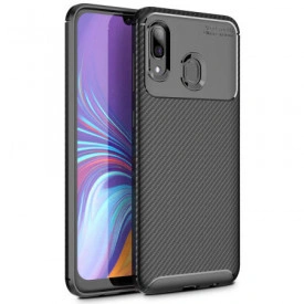 Husa antisoc Samsung Galaxy A20e, stil carbon, ultra slim, Negru, fashion look