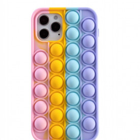 Husa iPhone 11 Pro Max, husa POP IT, Push Pop Bubble Fidget, Antisoc, antistres, din silicon, Roz/Galben/Mov