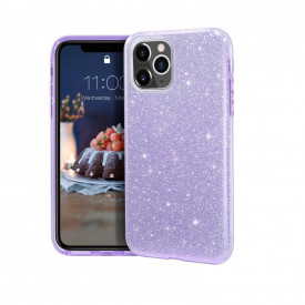 Husa iPhone 11 Pro ultra slim din silicon, cu 3 straturi protective, Fashion, cu sclipici Glitter, Mov