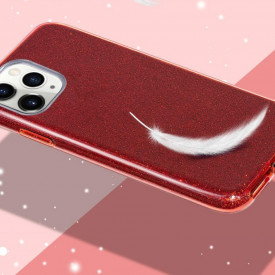 Husa iPhone 11 Pro ultra slim din silicon, cu 3 straturi protective, Fashion, cu sclipici Glitter, Rosu - Img 2