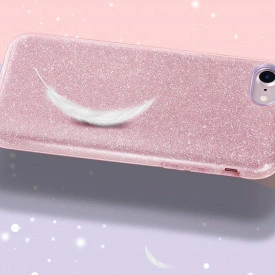 Husa iPhone 7, ultra slim din silicon, cu 3 straturi protective, Fashion, cu sclipici Glitter, Roz - Img 4
