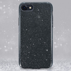 Husa iPhone 7 ultra slim din silicon, cu 3 straturi protective, Fashion, cu sclipici Glitter, Negru - Img 2