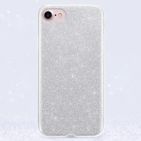Husa iPhone 7 ultra slim din silicon, cu 3 straturi protective, Fashion, cu sclipici Glitter, Argintiu - Img 2