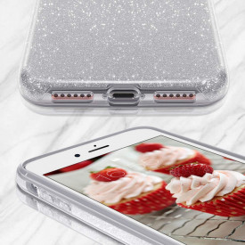 Husa iPhone 8 ultra slim din silicon, cu 3 straturi protective, Fashion, cu sclipici Glitter, Argintiu - Img 6