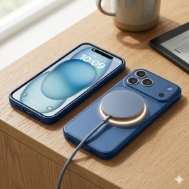 husa iphone 17 pro max magsafe albastru incarcare wireless