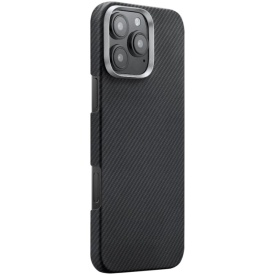 Husa protectie iPhone 16 Pro din Kevlar, Fibra de Aramida, stil carbon, ultra slim, Negru