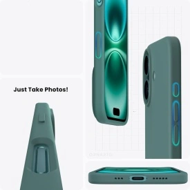 husa iphone 16 verde armata catifea la interior si silicon planetphone