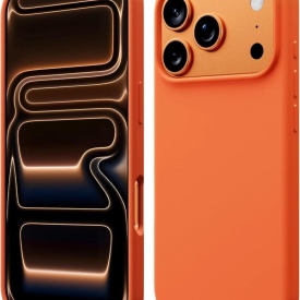 husa iphone 17 pro max portocalie din silicon si catifea la interior planetphone
