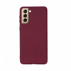 Husa protectie Samsung Galaxy S21 FE, ultra slim, silicon Visiniu, cu interior de catifea si protectie camera