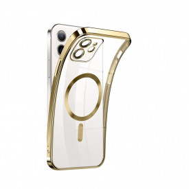 Husa protectie tip MagSafe iPhone 11, transparenta cu margini colorate Auriu, slim