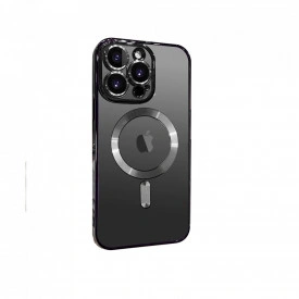 Husa protectie tip MagSafe iPhone 14 Pro, transparenta cu margini colorate Negru, slim