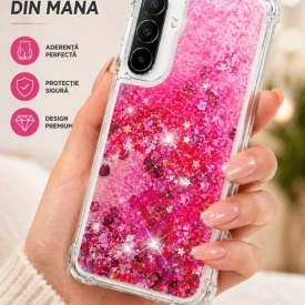 husa samsung a36 cu sclipici si lichid roz