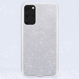Husa Samsung Galaxy S20 Plus, ultra slim din silicon, cu 3 straturi protective, Fashion, cu sclipici Glitter, Argintiu - Img 2