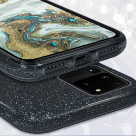 Husa Samsung Galaxy S20 Ultra, ultra slim din silicon, cu 3 straturi protective, Fashion, cu sclipici Glitter, Negru - Img 4