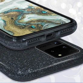 Husa Samsung Galaxy S20 Ultra, ultra slim din silicon, cu 3 straturi protective, Fashion, cu sclipici Glitter, Negru - Img 4