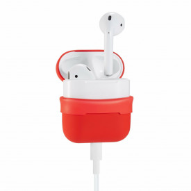 Husa suport cutiuta casti compatibila cu Airpods Apple Iphone, silicon Rosu, 2 piese - Img 4