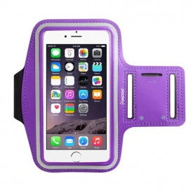 Husa telefon tip banderola, pentru alergat, sala, bicicleta, compatibila Samsung, iPhone, Huawei, Xiaomi, impermeabila, cu suport de chei si rama fluorescenta, Mov